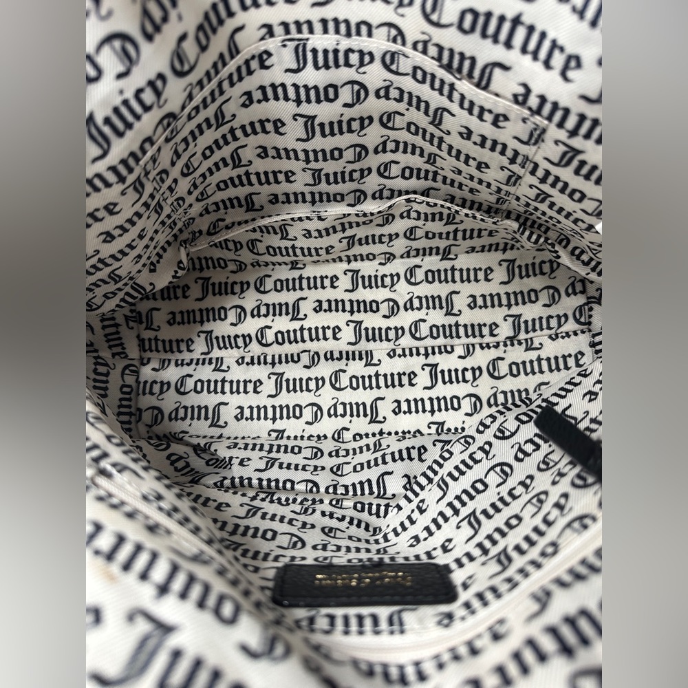 Juicy Couture Black Faux Leather Medium Shoulder Bag Goldtone Chain Strap - Picture 10 of 12